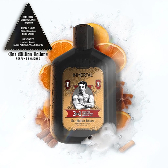 Снимка на Шампоан за коса 3 в 1(шампоан, балсам, душ гел) - IMMORTAL - One million Dollars- 500 мл